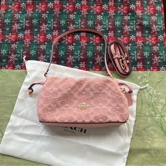 Coach Handbags - Coach Pink Signature Jacquard Shoulder Bag with Gold Hardware